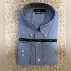 Men’s Lauren by Ralph Lauren Men's Blue Gingham Dress Shirt Non Iron NWT